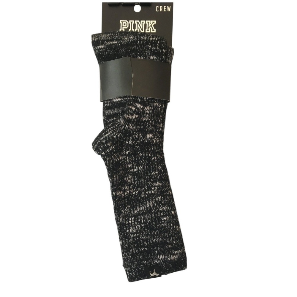 PINK Victorias Secret Crew Socks Womens OS Black Mix New Shiny Silver Dog Logo